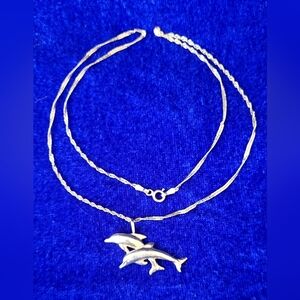 10k Yellow Gold Dolphin Pendant & Rope Chain Necklace